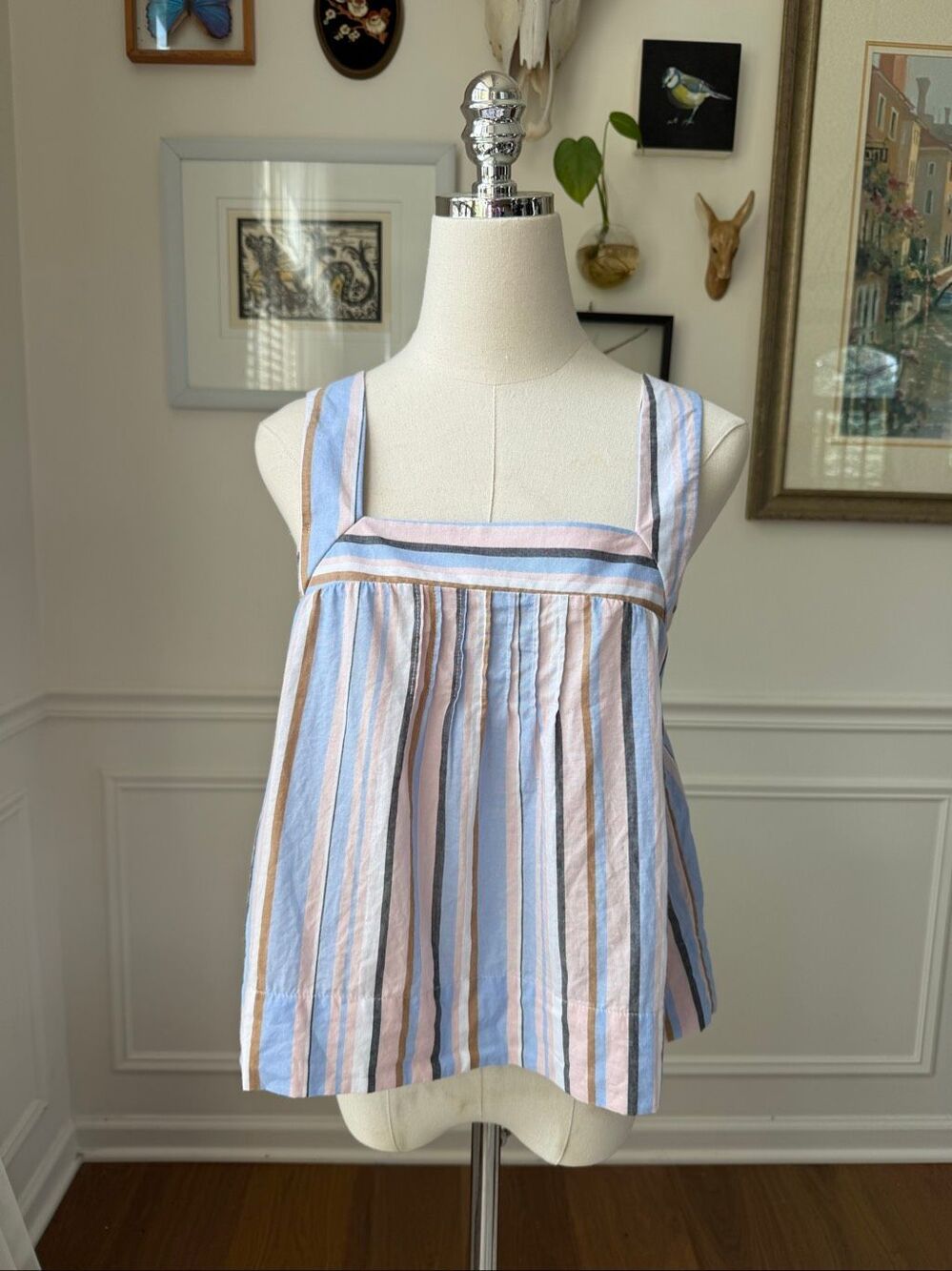 Caroline Constas Striped Square Neckline Top Cotton $300 S